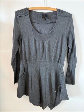 Point Zero Women's Gray Scoop Neck Knit Tunic Sweater